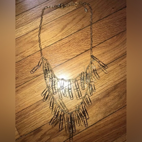 Amrita Singh Paper Clip Gunmetal Gold Punk Rock Tier Layer MultiStrand Necklace - Picture 5 of 6